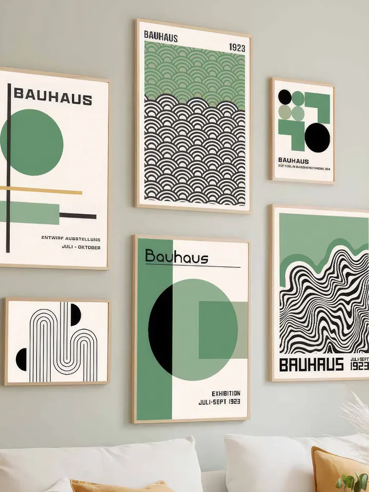Bauhaus poster set of 8, premium printable, wall art prints, mid century modern, minimalist abstract geometric bundle, digital download arts