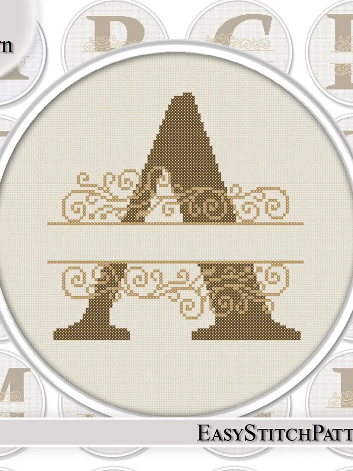 Monogram cross stitch pattern. DIY. Letter A cross stitch. Birthday cross stitch pattern.