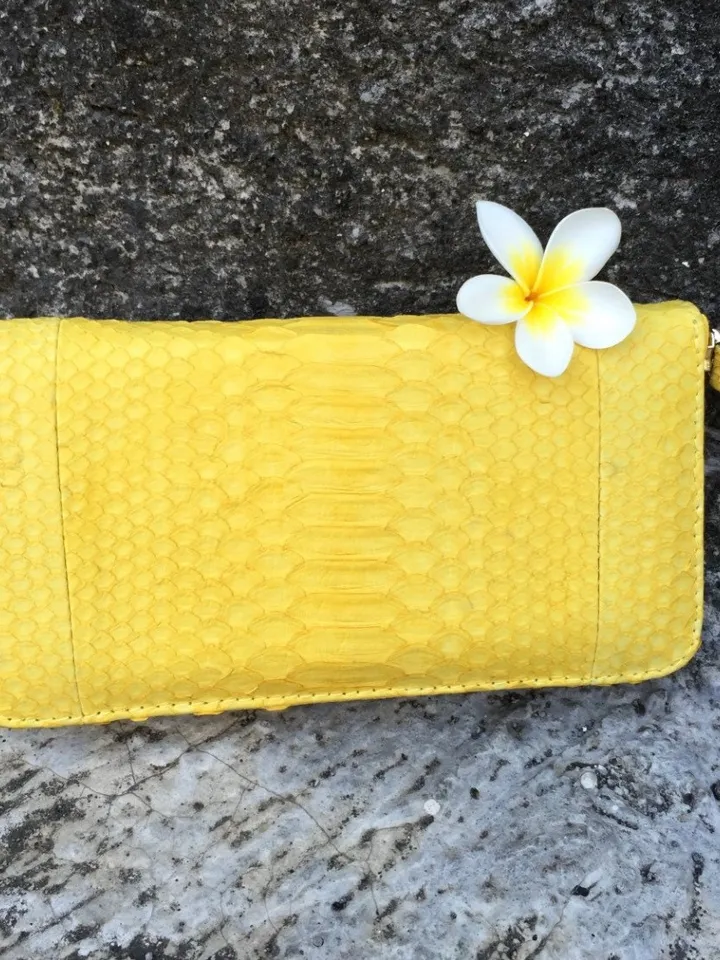 Wallet genuine python skin yellow color, women wallet, leather lady wallet, classic zip wallet, designer wallet handmade, money wallet