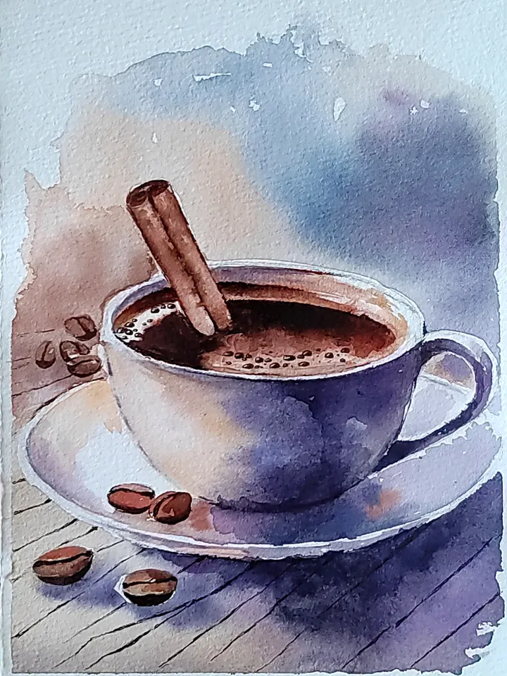 Coffee Cup Painting Original Watercolor Art 5.9x8.29 in by Art Café