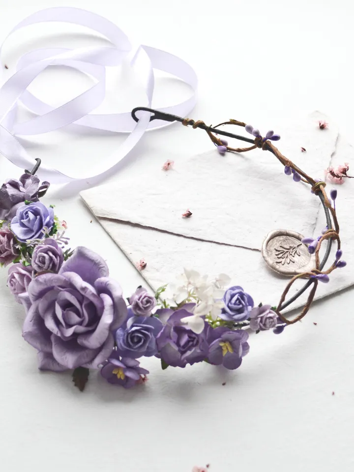 Lavender crown, Purple flower crown, Rustic flower crown, Bridesmaid crown, Purple headband, Lilac flower crown