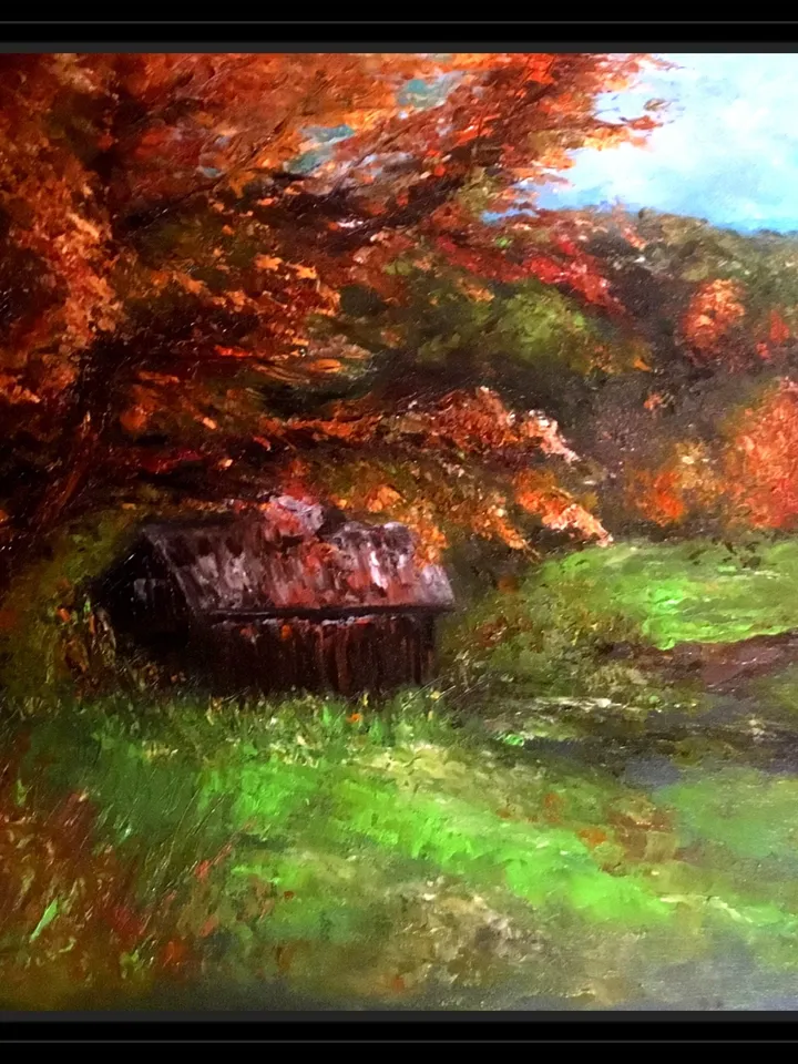 Autumn Landscape painting ,a barn house in the autumn wood painting,original oil painting.
