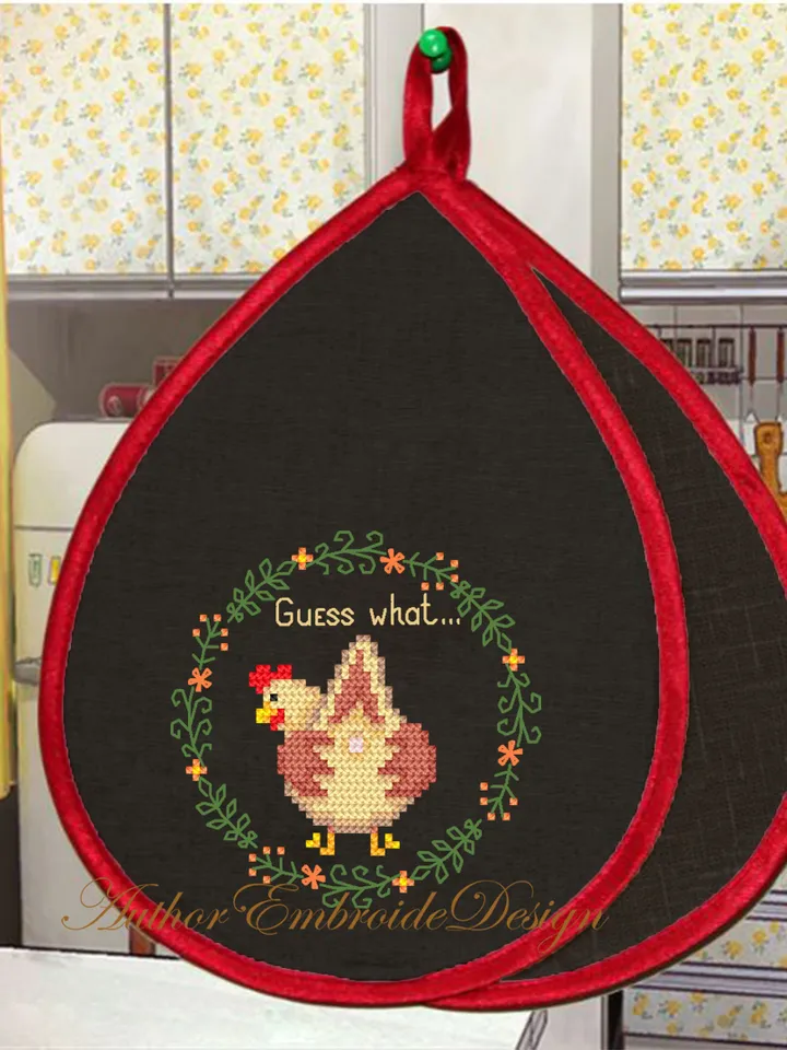 Funny chicken cross stitch pattern PDF download Guess what chicken butt cross stitch chart, Small hoop art, Simple chicken embroidery #K29
