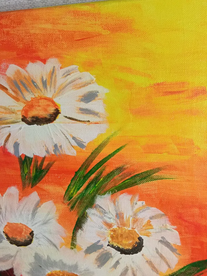 Daisy bouquet painting, Acrilic art paiting, Flowers art decor, Daisy wall hanging, 16/12" size, Original acrilic wall decor, Children paint