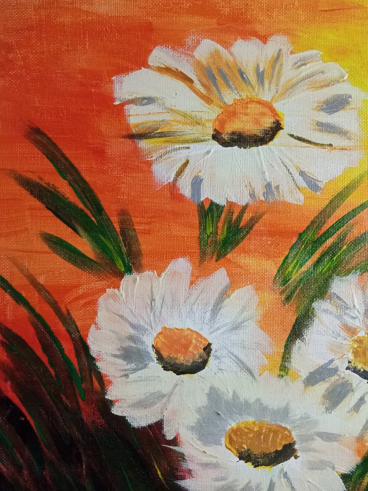 Daisy bouquet painting, Acrilic art paiting, Flowers art decor, Daisy wall hanging, 16/12" size, Original acrilic wall decor, Children paint