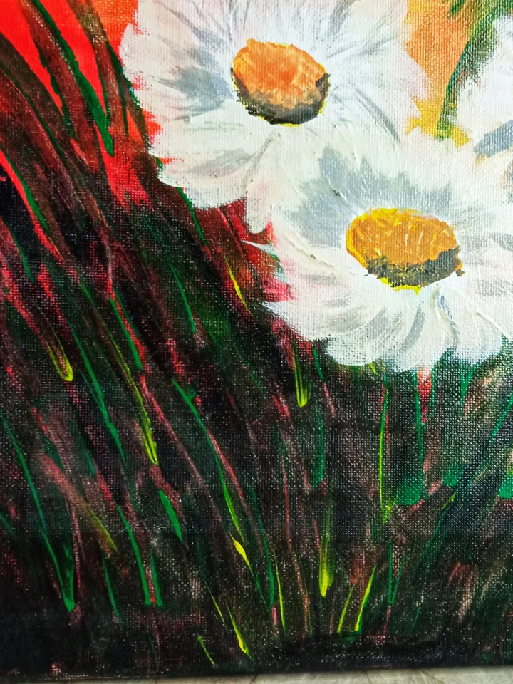 Daisy bouquet painting, Acrilic art paiting, Flowers art decor, Daisy wall hanging, 16/12" size, Original acrilic wall decor, Children paint