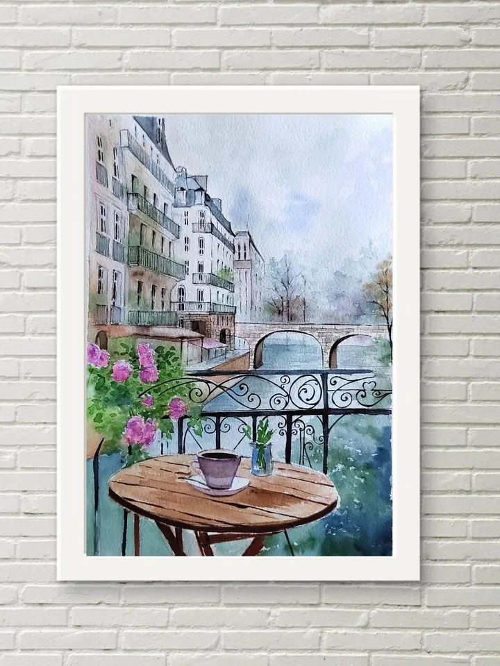 French Cafe Painting Original Watercolor Artwork 9,4x13,8 in by Art Café