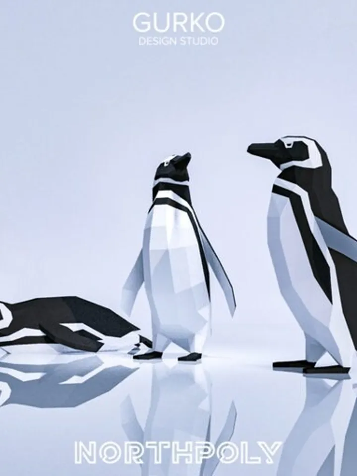 3 Magellanic Penguins Papercraft, Digital Template, PDF Download, Gurko, Low Poly, Pepakura, Origami Sculpture, Paper Party Decor, DIY Gift