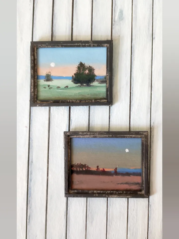 Set of Miniature Oil Paintings for Dollhouses Scale 1/6