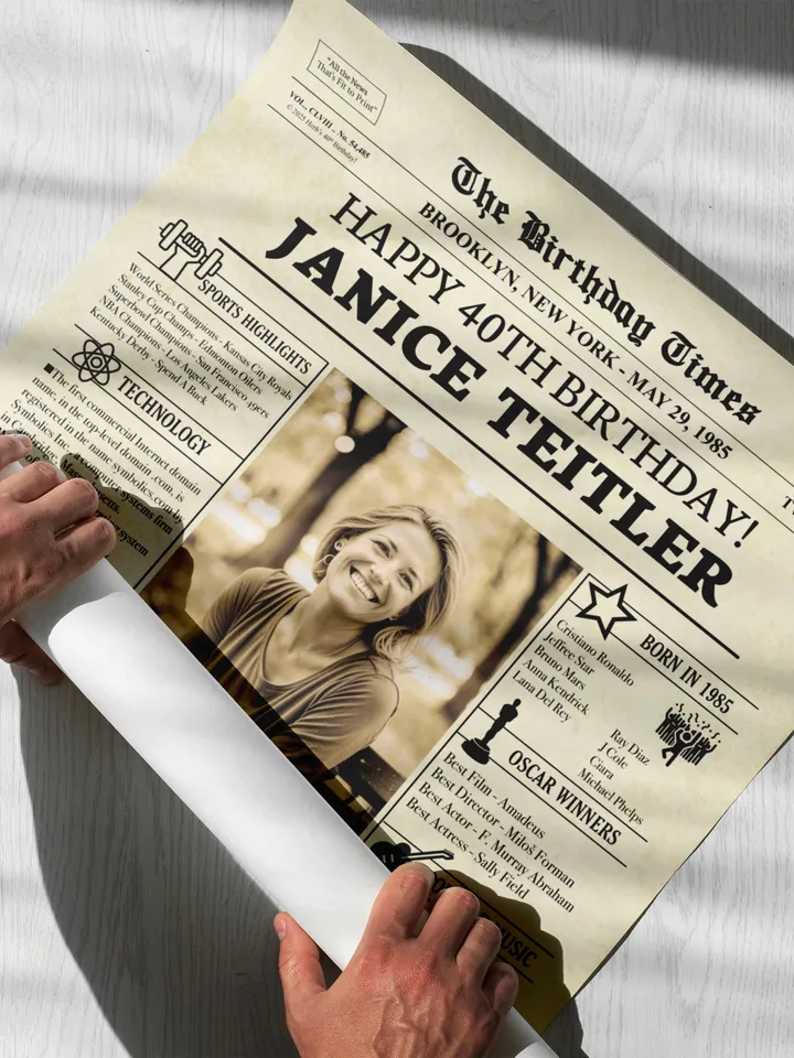 40th Birthday Newspaper Poster for Her or Him – Born in 1985 Sign, Back in 1985 Printable, Vintage 40th Birthday Decorations