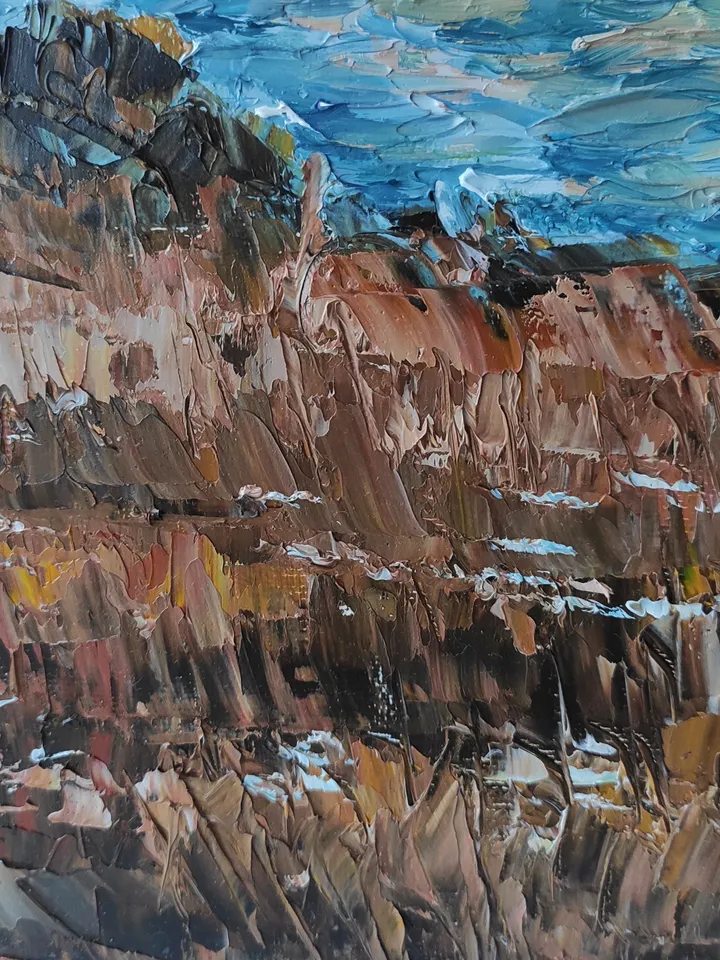 Oil painting on canvas landscape with sea
