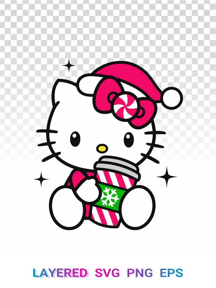 🎅 Hello Kitty Christmas PNG, Santa Hat Coffee SVG Sanrio