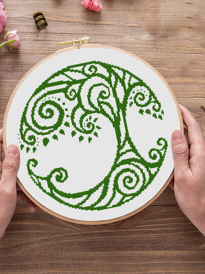 Tree of life cross stitch pattern download PDF Modern mandala cross stitch chart, Nature hand embroidery PDF Monochrome beginner stitch #M35