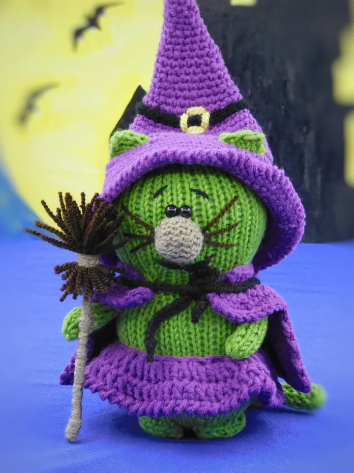 HALLOWEEN handmade witch Knitted cat witch amigurumi witch handmade halloween witch doll gift handmade witch doll cat witch doll handmadecat