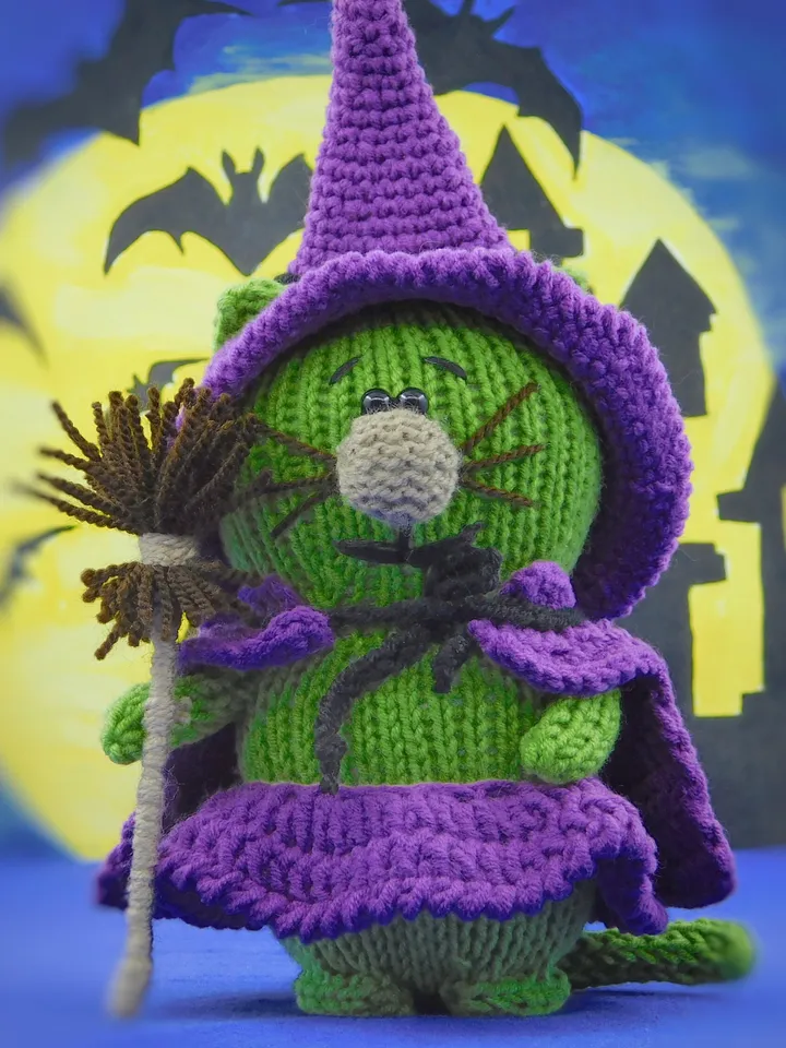 HALLOWEEN handmade witch Knitted cat witch amigurumi witch handmade halloween witch doll gift handmade witch doll cat witch doll handmadecat