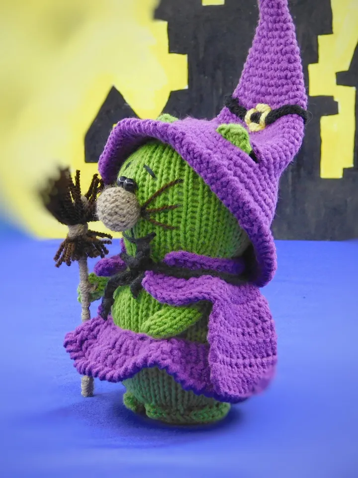 HALLOWEEN handmade witch Knitted cat witch amigurumi witch handmade halloween witch doll gift handmade witch doll cat witch doll handmadecat