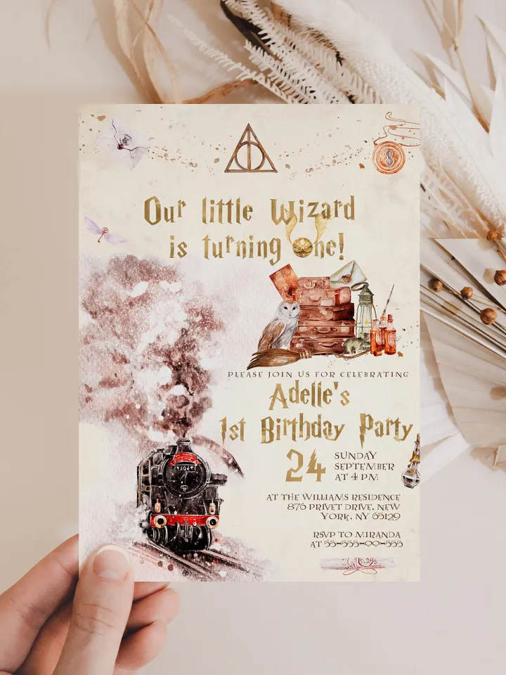 The Chosen One Invitation; Wizard Birthday Party; Magic School 1st Birthday Invitation Template; Editable Wizarding World Invitation; Wms12