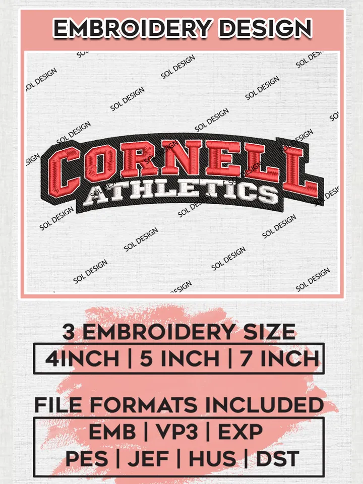 NCAA Cornell Big Red Football Team Logo Embroidery Design Files, NCAA Cornell Big Red Machine Embroidery, NCAA Teams, Game Day, 3 sizes, NCAA Machine embroidery designs, Digital Download