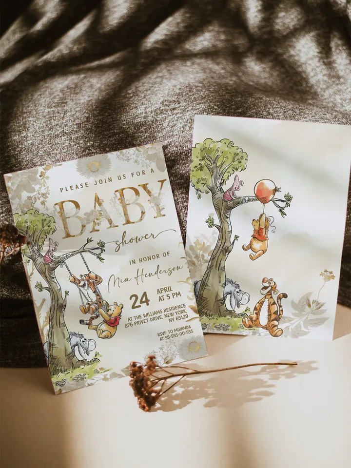 Classic Winnie Pooh Baby Shower Invitation; Neutral Baby Shower Template; Wizard Baby Shower Invite; Honey Bear Invite; Winnie Pooh poom77