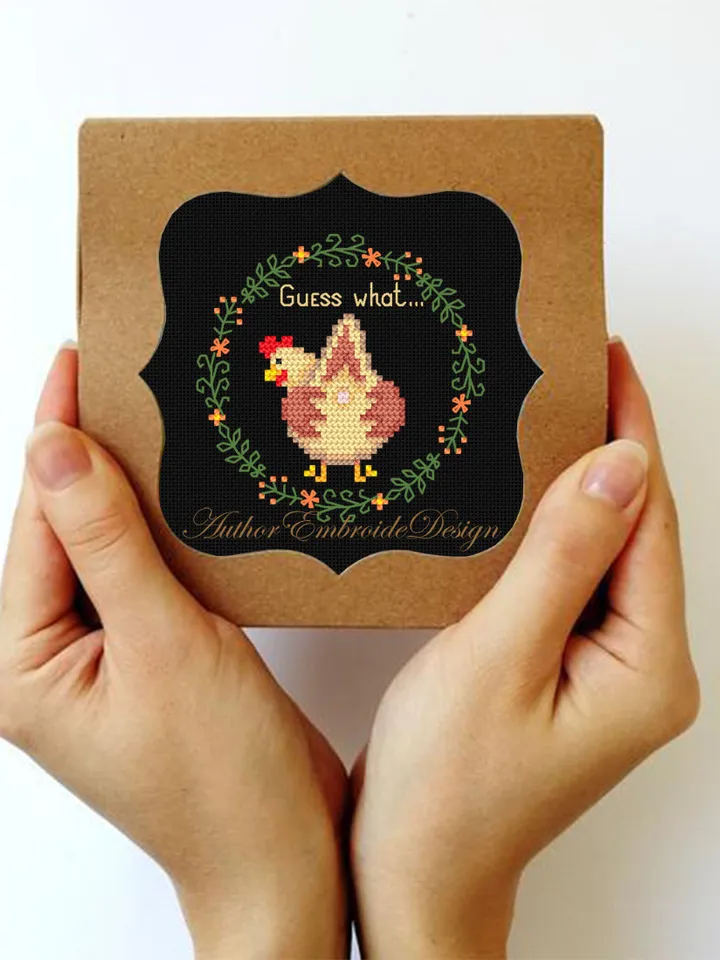 Funny chicken cross stitch pattern PDF download Guess what chicken butt cross stitch chart, Small hoop art, Simple chicken embroidery #K29