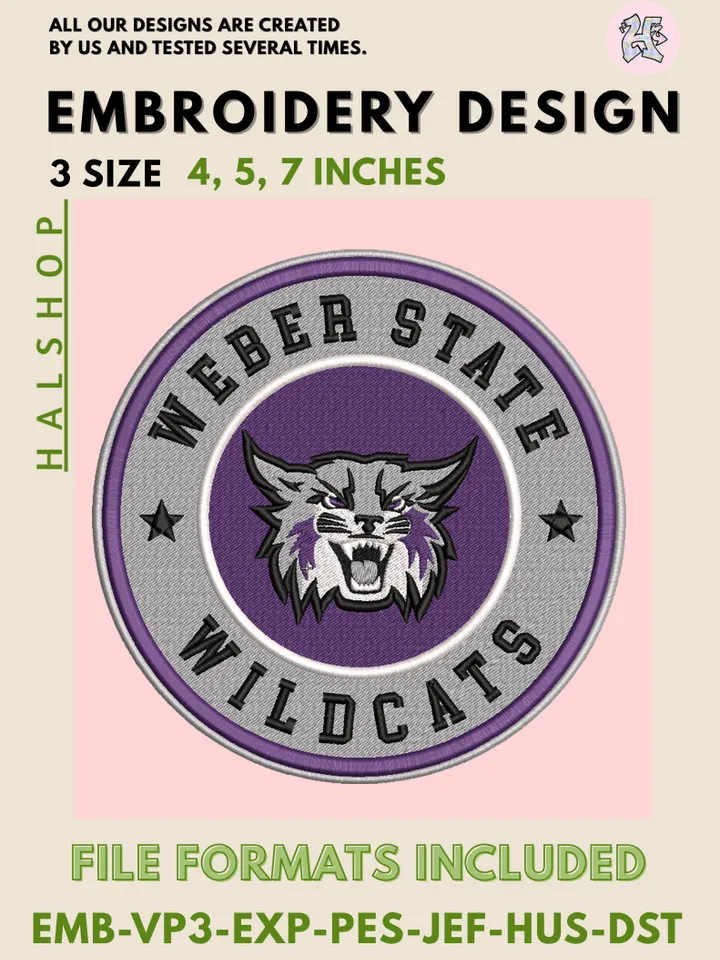 NCAA Weber State Wildcats Round Logo Embroidery, NCAA Weber State Wildcats Logo Embroidery Files, NCAA Teams, Machine Embroidery Designs, Digital Download
