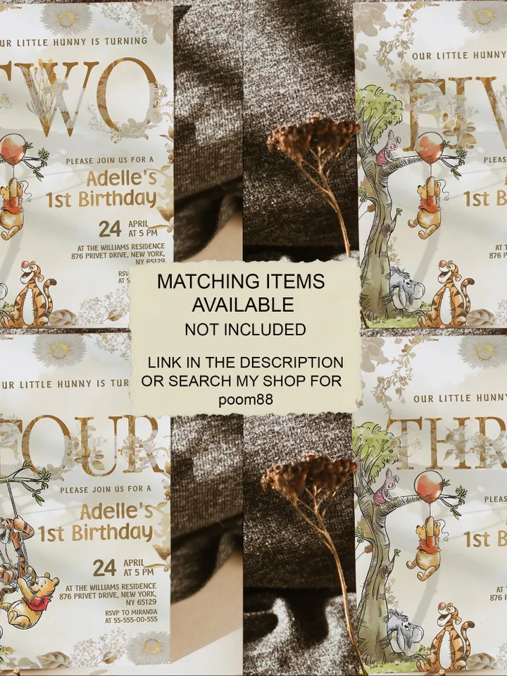 3rd Birthday Winnie the Pooh Inspired ; Classic Winnie Pooh Invitations; Neutral Winnie Pooh Turning three Winnie Pooh Birthday Party poom88