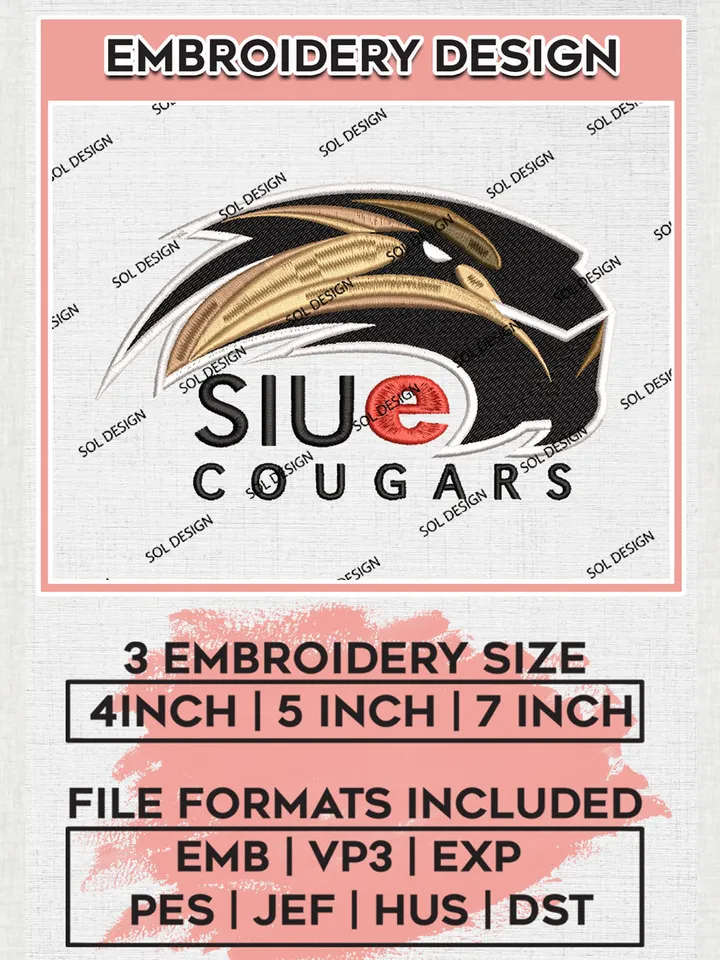 SIUE Cougars Football Team Logo Embroidery Design Files, NCAA SIU Edwardsville Cougars Machine Embroidery, NCAA Teams, 3 sizes, NCAA Machine embroidery designs, Digital Download