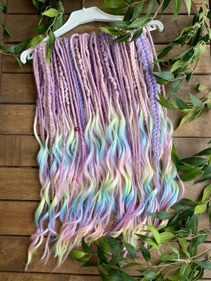 Pink purple to pastel rainbow synthetic curly De dreadlocks Ready to ship