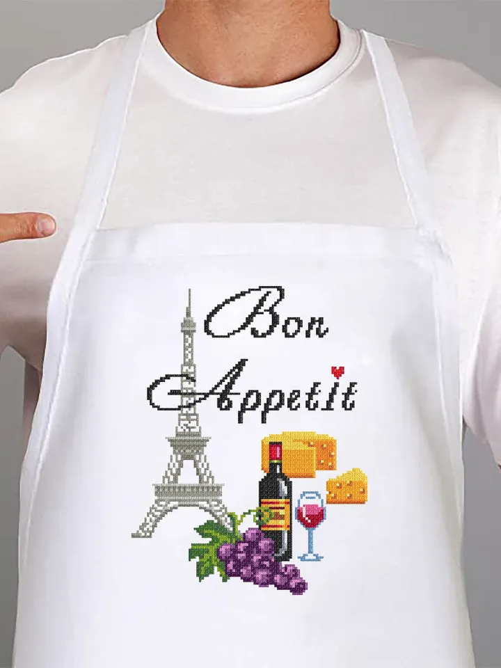Paris kitchen cross stitch pattern download PDF, Food cross stitch chart, Quote cross stitch Bon Appetit, Eiffel Tower hand embroidery #F6