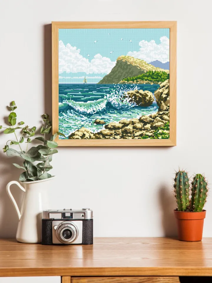 Ocean waves cross stitch pattern PDF download Nature landscape cross stitch chart, Sea beach cross stitch, Ocean pattern digital PDF #L36
