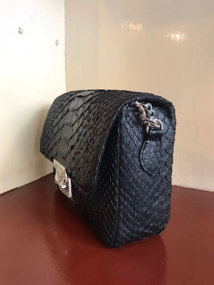 Genuine python skin bag | Black crossbody Bag | Classy Chain Crossbody Women Bag | Exotic Leather Bag | Designer Handmade Bag
