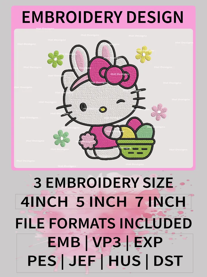 Hello Kitty Easter Embroidery Designs, Easter Bunny Machine Embroidery Design, Embroidery Design,Embroidery Machin