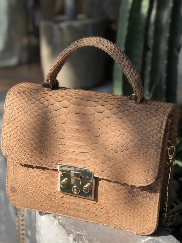 Genuine python skin classy woman bag | designer leather bag | woman hadle bag | chain crosshandle elegant snake bag | Snake print purse