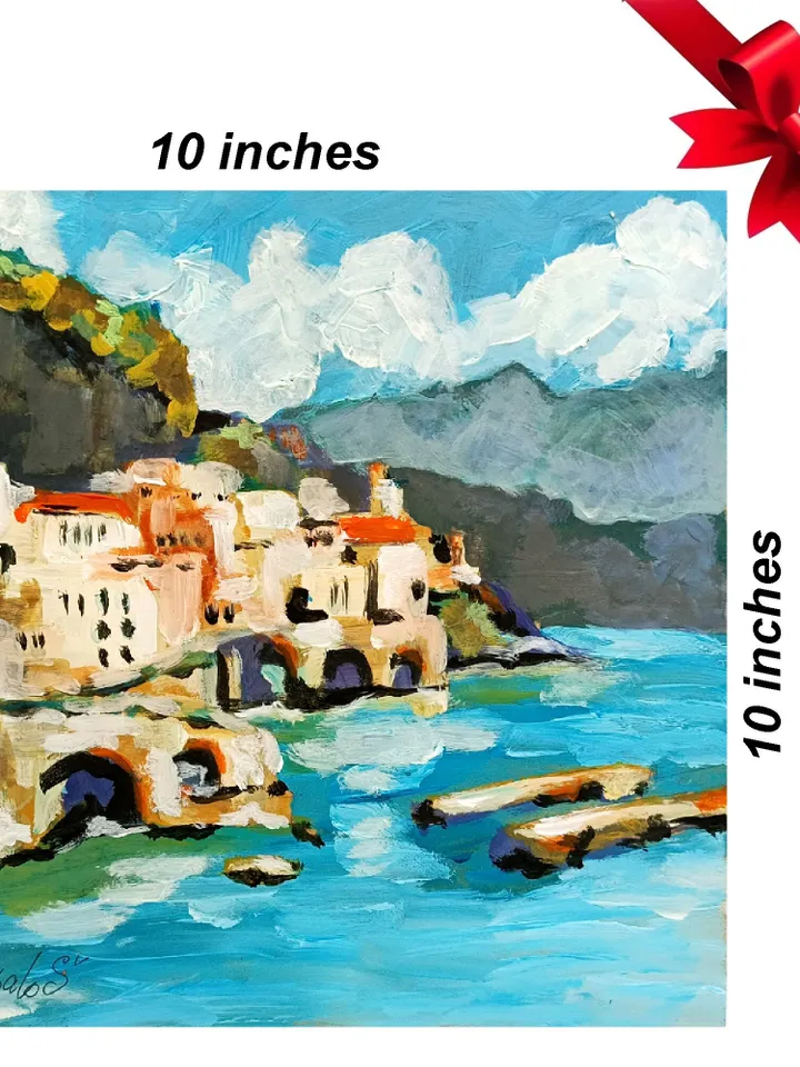 Positano Painting Italy Original Art Amalfi Coast Impasto Oil Painting Mountain Artwork by ArtProkopaloSv