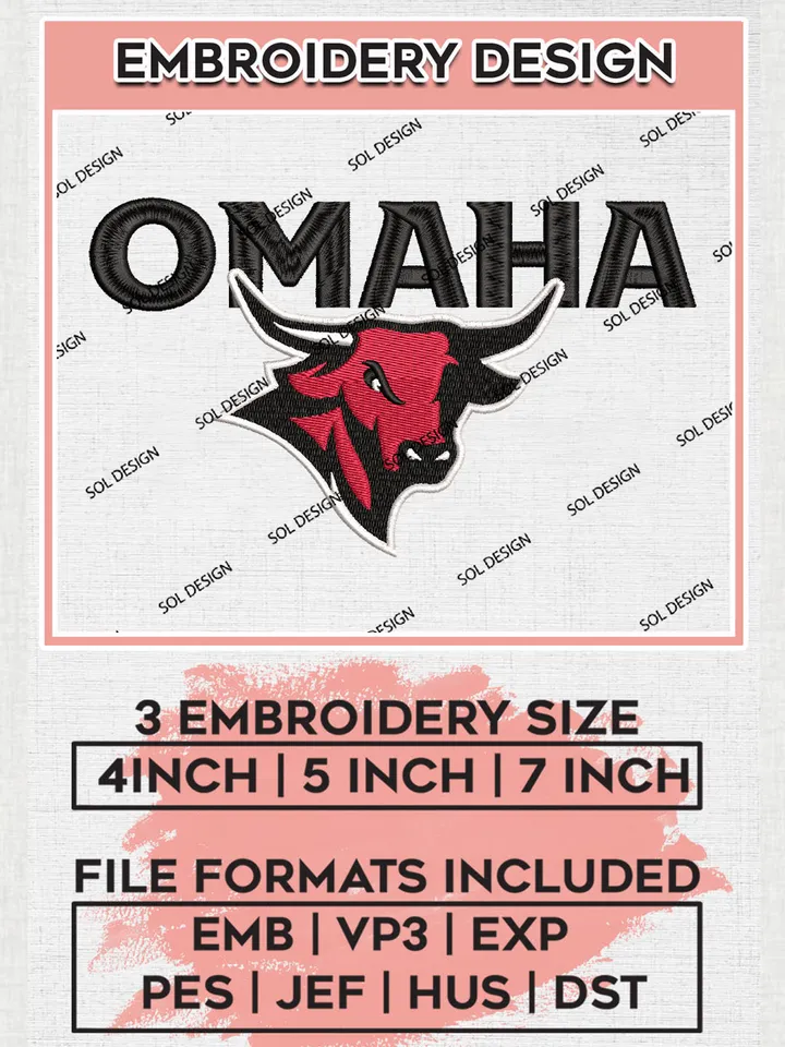Omaha NCAA Football Team Logo Embroidery Design Files, NCAA Omaha Mavericks Machine Embroidery, NCAA Teams, Game Day, 3 sizes, NCAA Machine embroidery designs, Digital Download