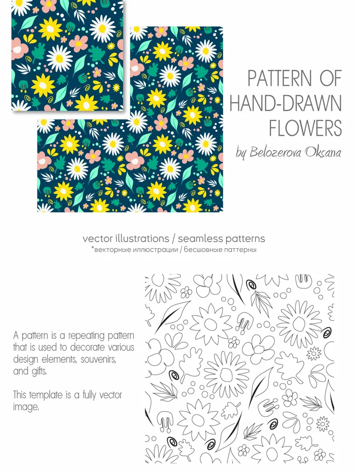 Pattern of hand-drawn flowers