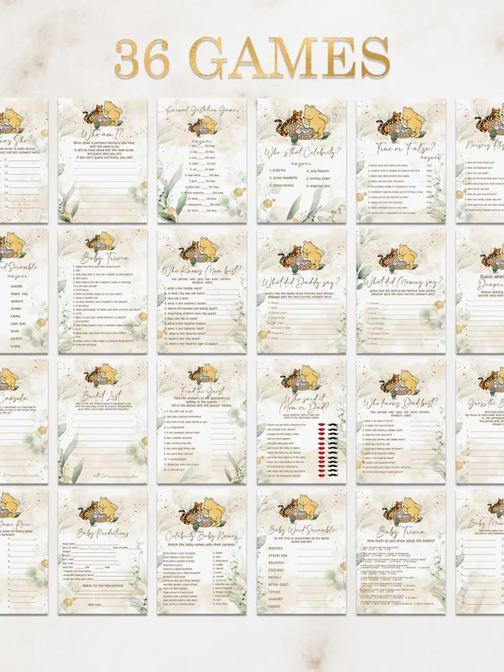 Winnie the Pooh Baby Shower Games; Winnie the Pooh Inspired; Printable Pooh Baby Shower Party Games; Honey Bear Shower Games; Wb1