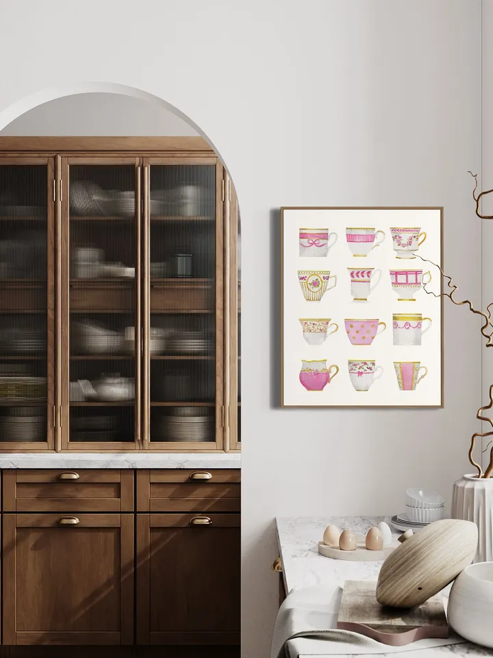 Pink Tea Cups Print, Watercolor Painting, Tea Art, Gift For Tea Lovers, Kitchen Art, Vintage Tea Cup Art, Tea Watercolor, Tea Gift, Cup Art
