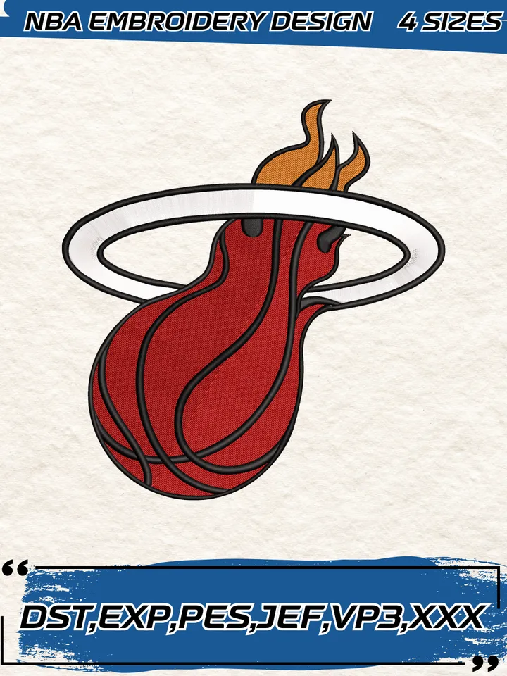 Logo Miami Heat Embroidery Designs,NBA Logo Embroidery Files, Machine Embroidery Design File, 4 Sizes,Digital Download