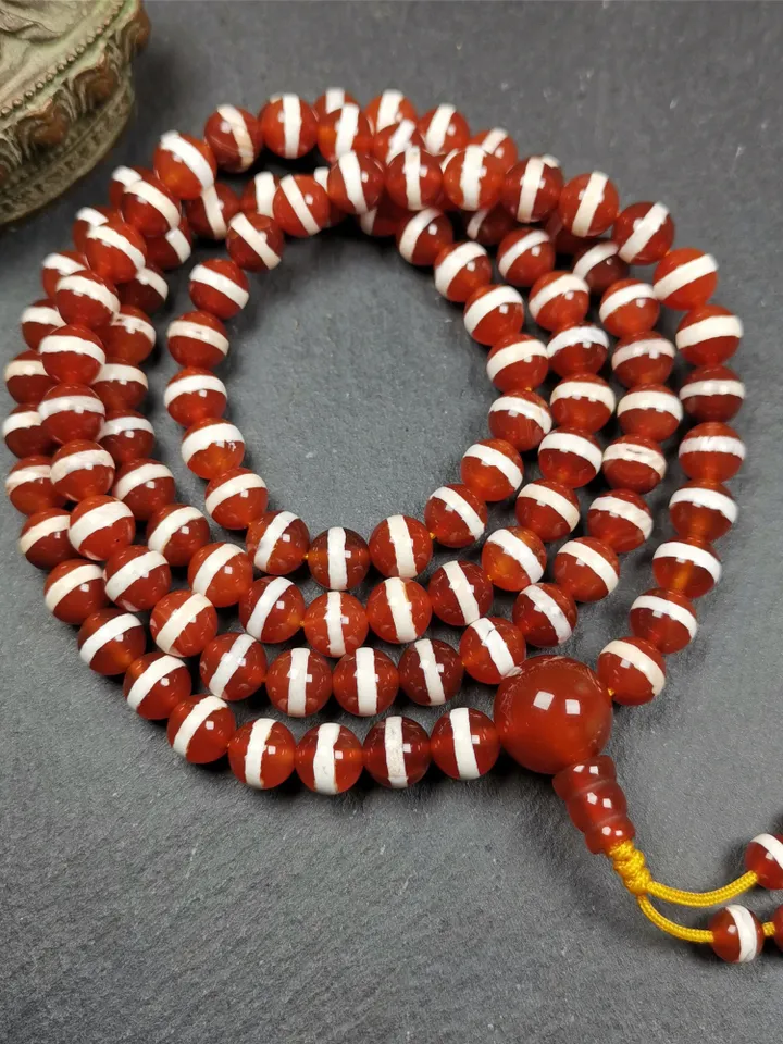 Gandhanra Tibetan Red Agate Medicine Buddha Bhaisajyaguru Beads Mala,Prayer Beads Necklace for Meditation,Diameter 0.28", Circumference 30"