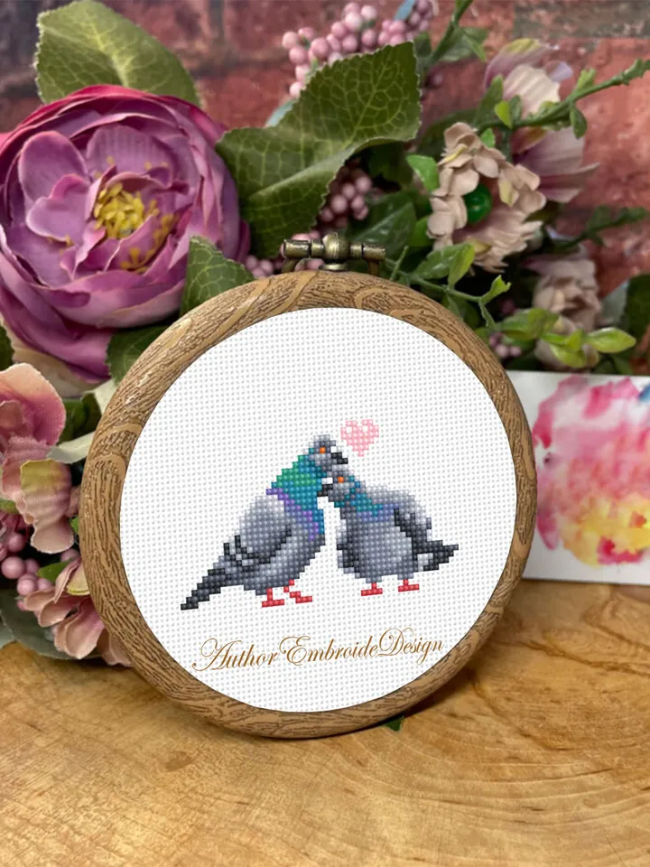 Pair pigeons cross stitch pattern PDF download Valentine birds cross stitch chart Mini dove cross stitch Bird lover gift Couple pigeons #K30