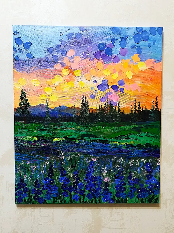Textured Acrylic Painting Sunset Landscape Art Wall Decor