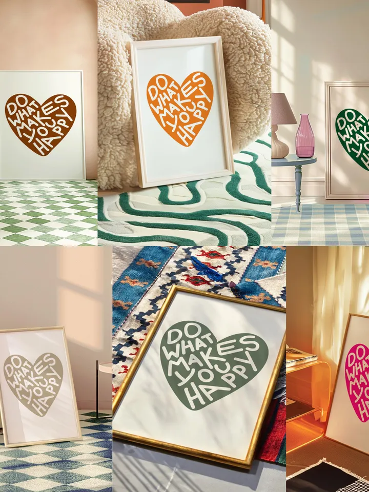 Heart Wall Art, Multicolor and White Posters, Trendy Wall Prints, College Dorm Decor, Digital Download, Aesthetic Art Prints, Room Decor