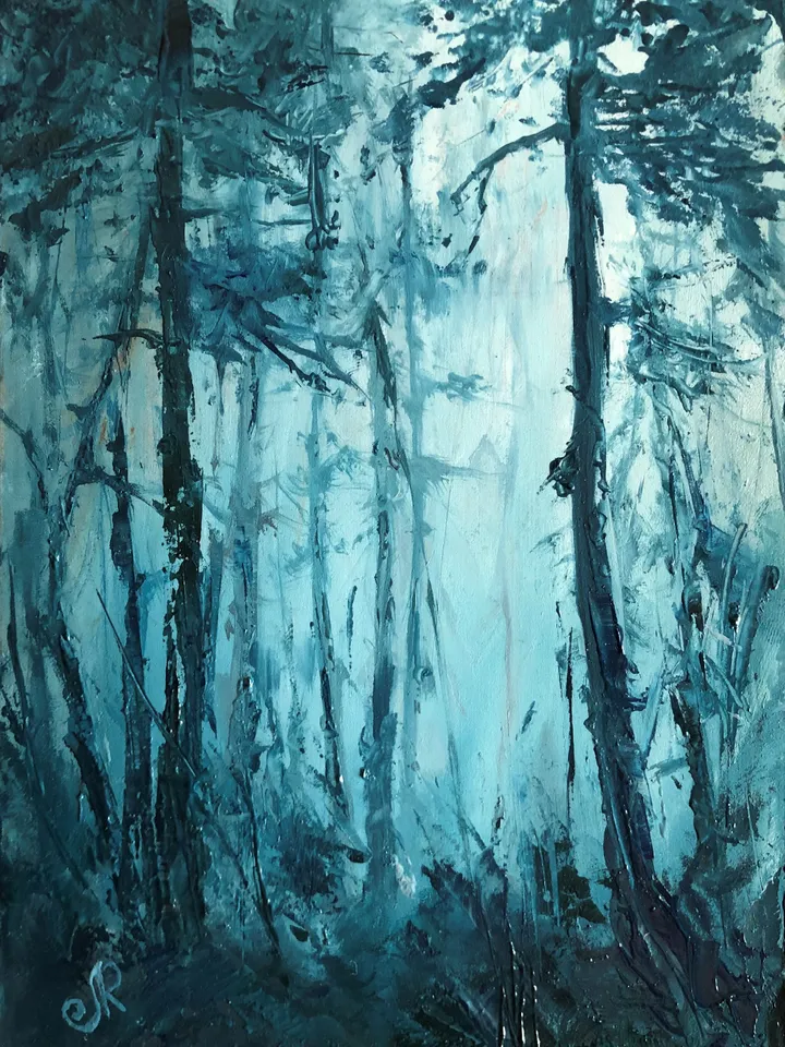 Forest Oil Original Small Painting Foggy Forest Painting Abstract Landscape Painting