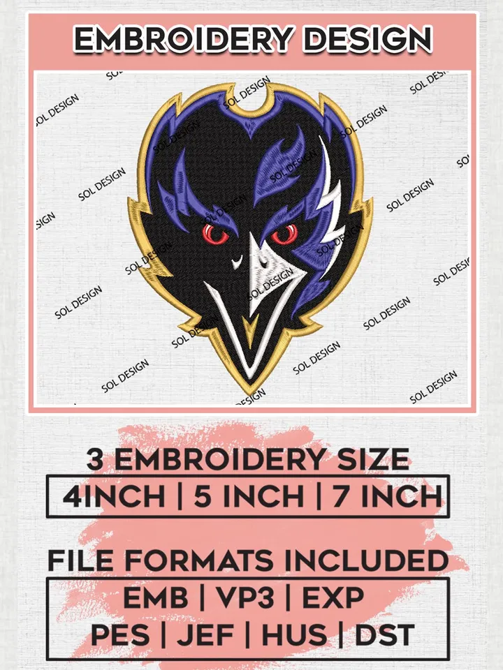 Baltimore Ravens Mascot Embroidery Design Files, NFL Ravens, NFL Embroidery Designs, NFL Baltimore Ravens Machine Embroidery Design, Digital Download