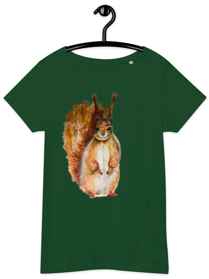 Squirrel t shirt,Women’s basic organic squirrel t-shirt,made with my original watercolour painting,unique handmade wearable gift for her