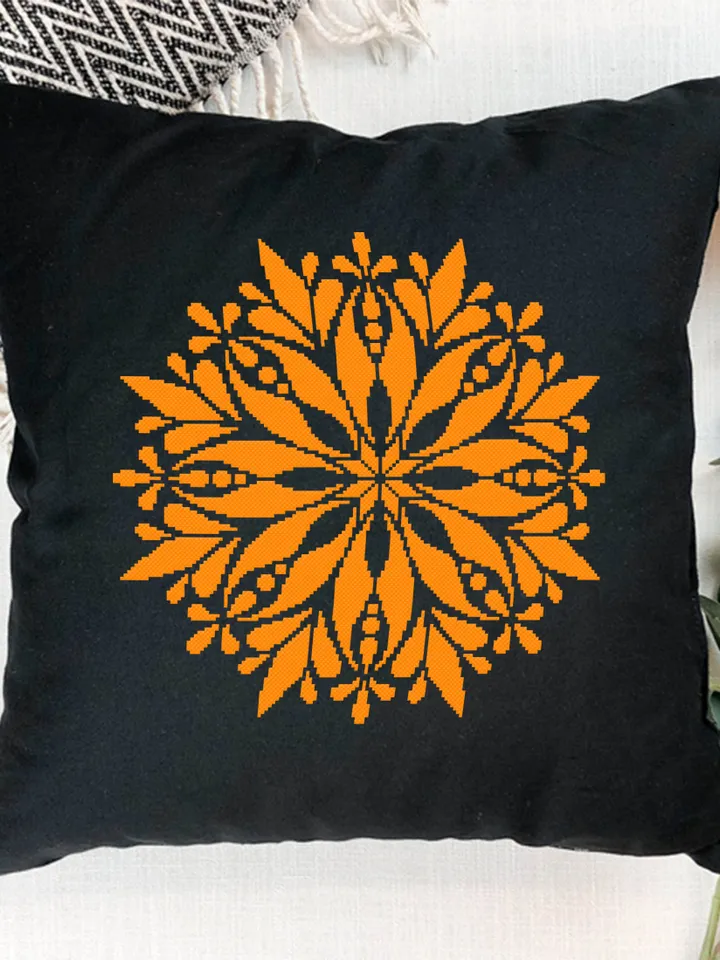 Flower mandala cross stitch pattern download PDF Easy mandala digital PDF Monochrome cross stitch chart Floral ornament embroidery PDF #M102