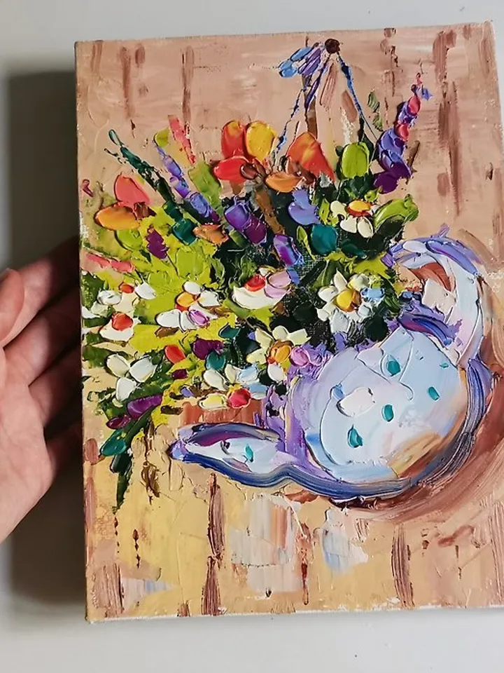 Daisy Painting Tuscany Original Art Oil Painting Impasto Flower Art by Verafe