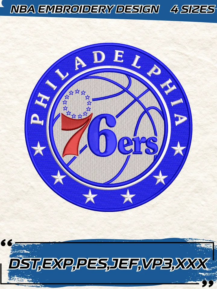 Philadelphia 76ers Embroidery Designs,NBA Logo Embroidery Files, Machine Embroidery Design File, 4 Sizes,Digital Download