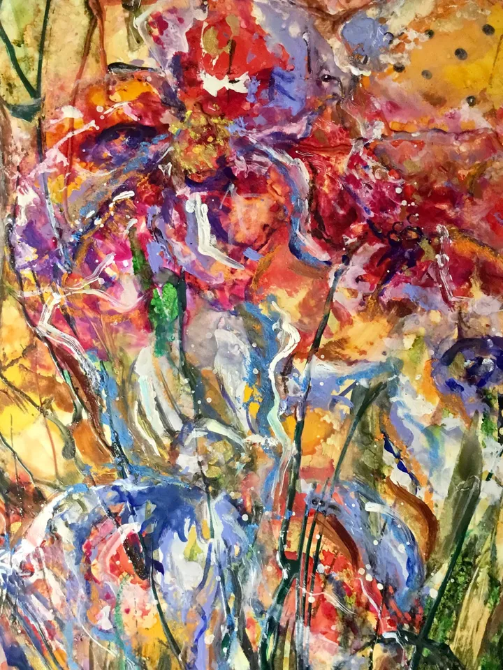 Fantasy colourful flowers on yupo paper original mix media painting,modern fantasy wall art,flowers painting,unique handmade decor gift